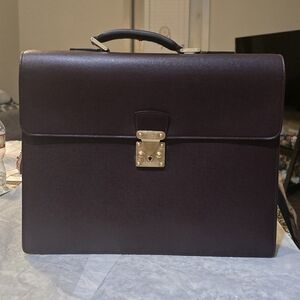 Louis Vuitton Briefcase In Burgundy Taiga Leather